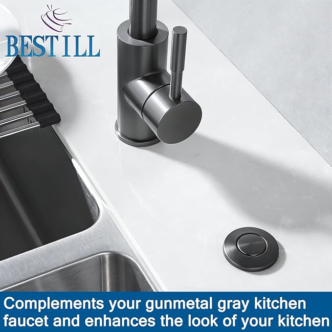 Garbage Disposal Air Switch Kit, Gunmetal Gray Sink Top On/Off Push Button Waste Disposer Part by BESTILL, UL Listed