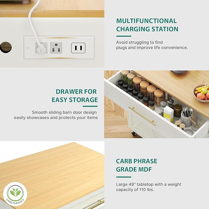 YITAHOME Double Tilt Out Trash Cabinet with Power Outlet, Hidden Trash Cabinet Fit 20-Gallon Bin, Pet-Proof Rolling Garbage Can Storage, Garbage and Recycling Island for Kitchen Dining Room, White