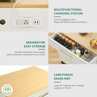 YITAHOME Double Tilt Out Trash Cabinet with Power Outlet, Hidden Trash Cabinet Fit 20-Gallon Bin, Pet-Proof Rolling Garbage Can Storage, Garbage and Recycling Island for Kitchen Dining Room, White