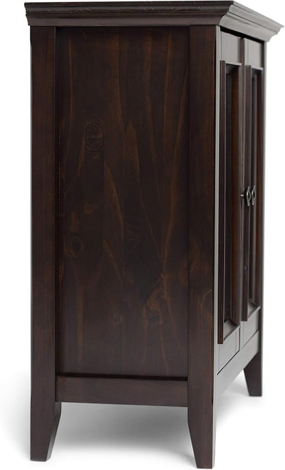 SIMPLIHOME Amherst 32-inch Wide Solid Wood Transitional-Style Low Storage Cabinet in Hickory Brown for Living Room, Entryway, or Dining Area with Adjustable Shelves