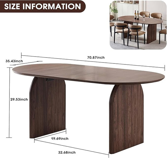 70.87 inch Oval Dining Table for 6 to 8 Person, Large Oval Wooden Kitchen Dinner Table with Dual Pillar Pedestal Base, Modern Farmhouse Oval Dining Room Table for Kitchen Living Room Apartment, Brown