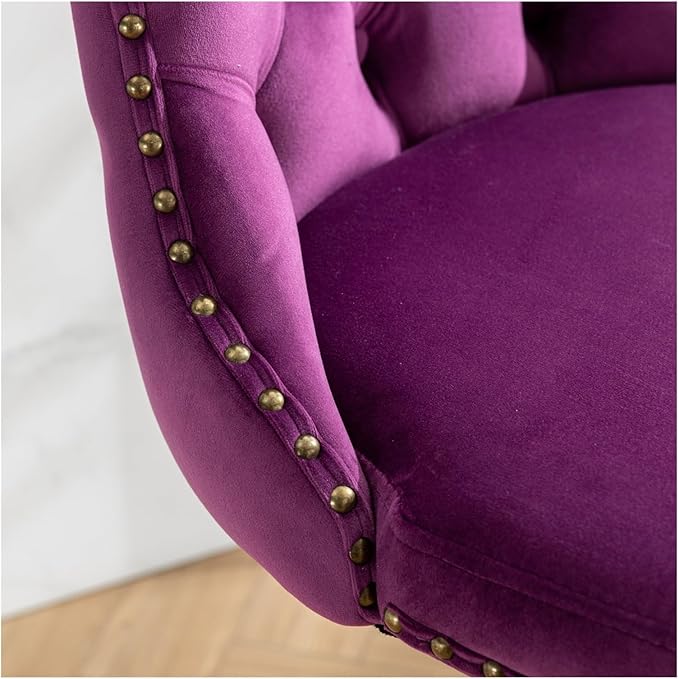 Swivel Velvet Barstools Adjusatble Seat Height from 25-33 Inch,17.7 inch Base, Modern Upholstered Bar Stools with Backs Tufted for Home Pub and Kitchen Island,Purple,Set of 2