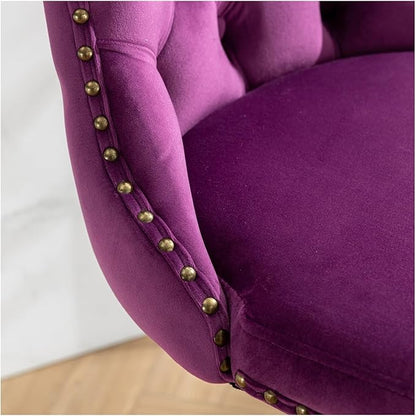 Swivel Velvet Barstools Adjusatble Seat Height from 25-33 Inch,17.7 inch Base, Modern Upholstered Bar Stools with Backs Tufted for Home Pub and Kitchen Island,Purple,Set of 2