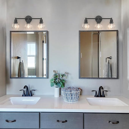 Espird 3 Lights Bathroom Vanity Light Fixtures Black, Bathroom Lights Over Mirror, Industrial and Farmhouse 3 Lights Wall Sconce, Matte Black Globe Vanity Lighting Fixtures