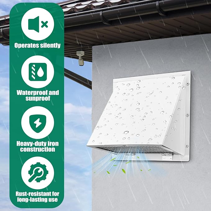 6 Inch Hooded Wall Vent Cover with Screen and Damper Galvanized Steel for Kitchen Range Hood Dryer Bathroom Exhaust, White