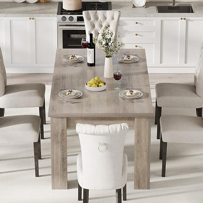 CABIHOME 63" Dining Table for 4-6, Large Farmhouse Rectangular Kitchen Dining Room Table, Wooden, Thick Frame & Sturdy Triangular Legs, Wood Strip Base for Small Space, Dinner, Kitchen, Rustic Gray