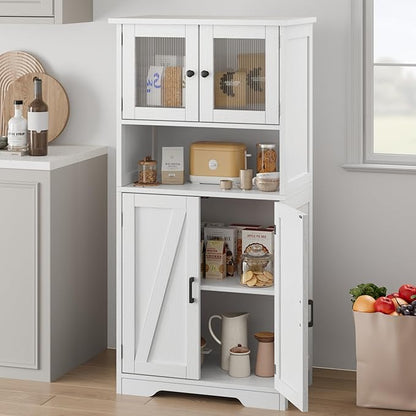 GAOMON Kitchen Pantry Storage Cabinet with Doors and Shelves, 50.4" Freestanding Pantry Cabinets, Wooden Cupboard, Large Floor Cabinet for Bathroom, Kitchen, Dining Room, Living Room, White