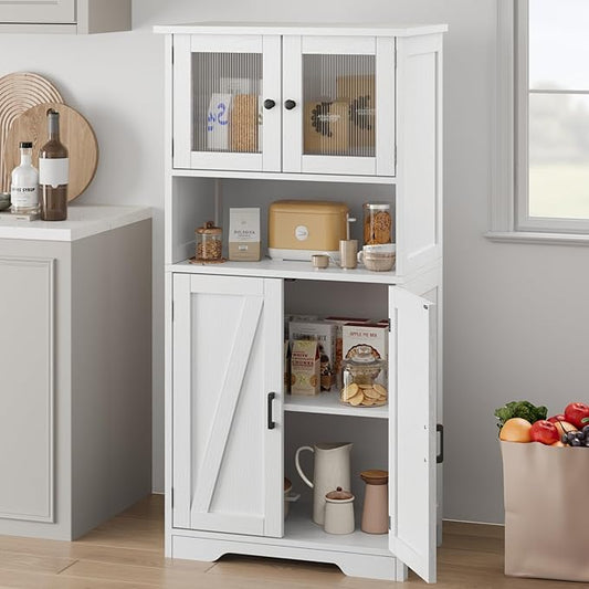 GAOMON Kitchen Pantry Storage Cabinet with Doors and Shelves, 50.4" Freestanding Pantry Cabinets, Wooden Cupboard, Large Floor Cabinet for Bathroom, Kitchen, Dining Room, Living Room, White