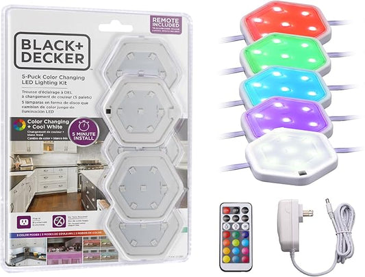 PureOptics LED 5-Pack Color Changing LED Puck Light Kit with Remote (LEDUC-PUCK-5RGB)