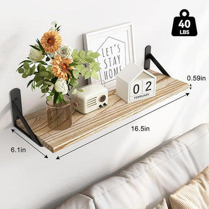 Fixwal Floating Shelves for Wall, Wood Wall Mounted Shelves for Bedroom, Bathroom, Living Room, Kitchen Storage and Decor(Rustic Brown, Set of 4, 16.5 Inch)