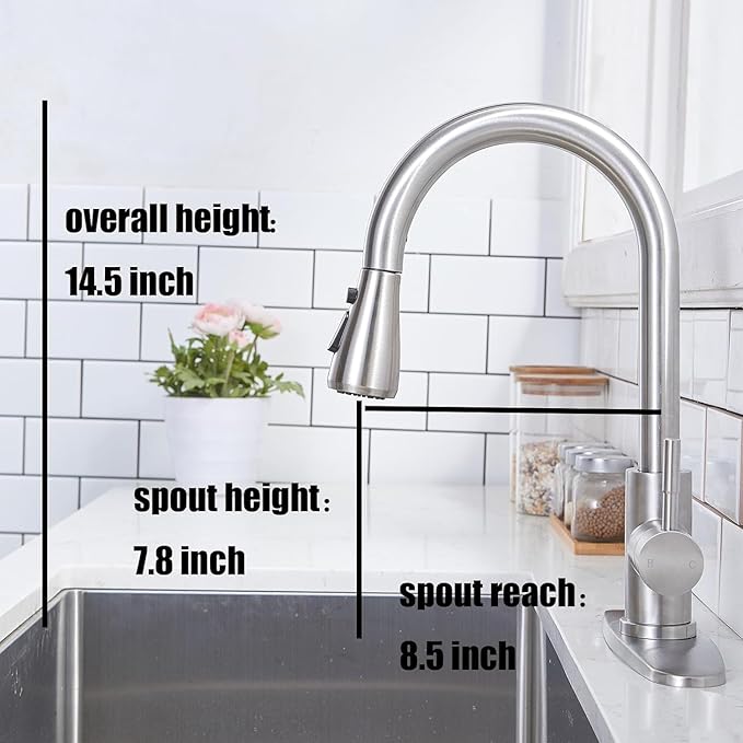 VCCUCINE Kitchen Faucet with Pull Down Sprayer, Brushed Nickel Faucet for Kitchen Sink, Small High Arc RV Stainless Steel Single Handle Pull Out Kitchen Sink Faucet