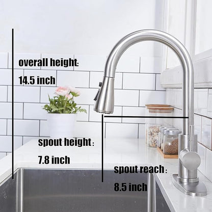 VCCUCINE Kitchen Faucet with Pull Down Sprayer, Brushed Nickel Faucet for Kitchen Sink, Small High Arc RV Stainless Steel Single Handle Pull Out Kitchen Sink Faucet