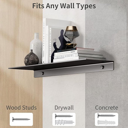 Danpoo Metal Wall Shelf, Black Floating Shelf, 20" Display Shelves for Wall Storage, Long Bathroom Shelf Wall Mounted