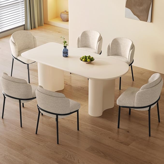 Guyii 62.99" Cream White Dining Table Set with 6 Chairs, Modern Kitchen Table, Indoor Use for Kitchen, Dining Room, Living Room, Small Spaces