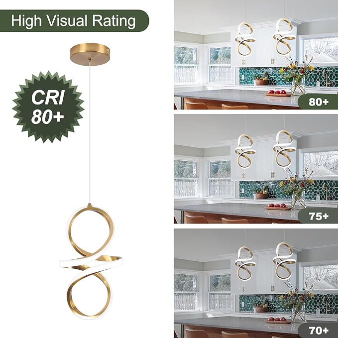 6000K Modern LED Pendant Lights, 22W LED Pendant Lights Kitchen Island Lighting, Gold Adjustable Height Hanging Light Fixture for Kitchen Study Corridor Dining Room, 1 Pack