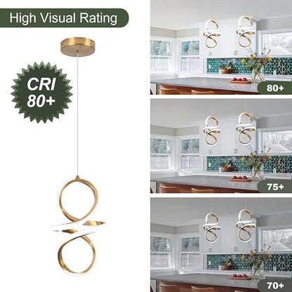 6000K Modern LED Pendant Lights, 22W LED Pendant Lights Kitchen Island Lighting, Gold Adjustable Height Hanging Light Fixture for Kitchen Study Corridor Dining Room, 1 Pack