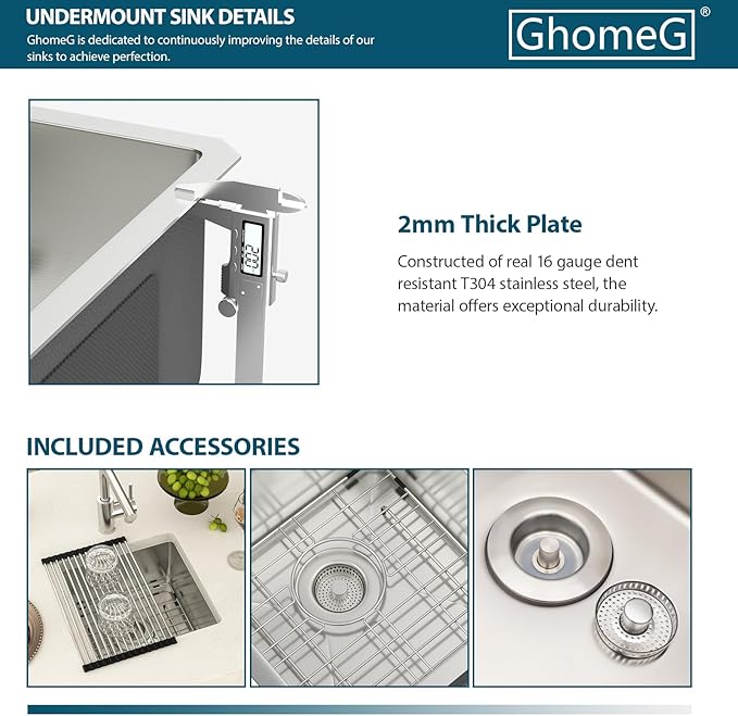 15 Undermount Kitchen Sink 15"x18"x8" Single Bowl 16 Gauge Stainless Steel Under Counter Single Bowl Kitchen Sinks Basin with Drain Strainer