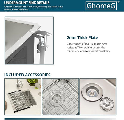 15 Undermount Kitchen Sink 15"x18"x8" Single Bowl 16 Gauge Stainless Steel Under Counter Single Bowl Kitchen Sinks Basin with Drain Strainer