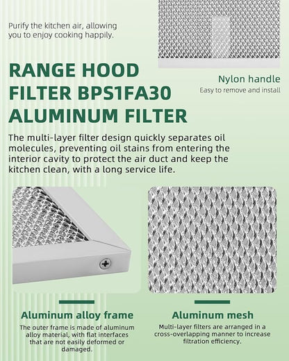 2-Pack for Allure Range Hood Filter 11-3/4" x 14-1/4" for B-roan Range Hood 30-Inch wide QS Series Replaces BPS2FA30 99010299 99010305 AP3378953 Filter by AMI PARTS