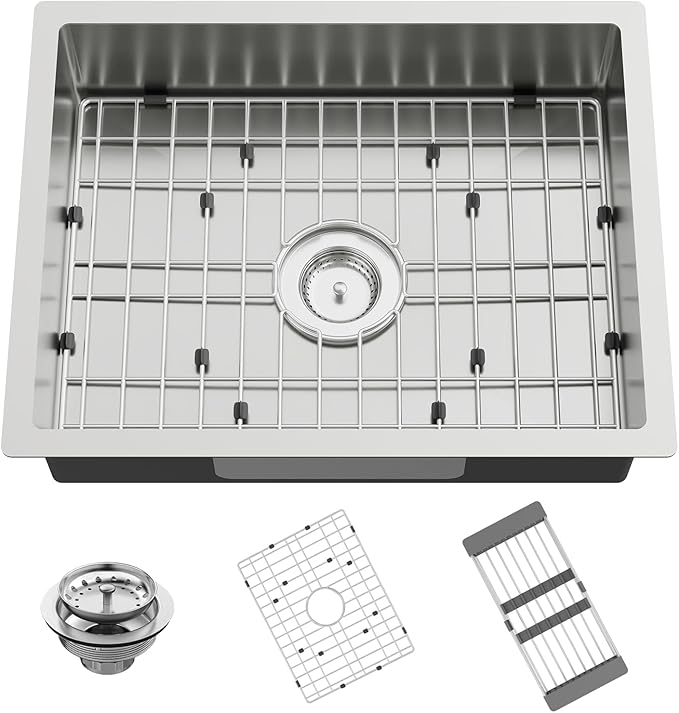 Stainless Steel Kitchen Sink, 23x18x5.5 Inch Low Height Design Single Bowl Undermount Kitchen Sink Come With Accessories Ensure Individuals With Limited Mobility Easily Accessing And Using