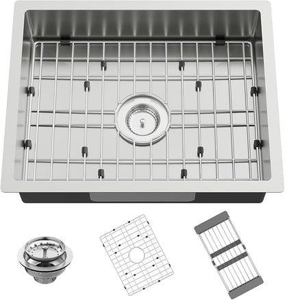 Stainless Steel Kitchen Sink, 23x18x5.5 Inch Low Height Design Single Bowl Undermount Kitchen Sink Come With Accessories Ensure Individuals With Limited Mobility Easily Accessing And Using