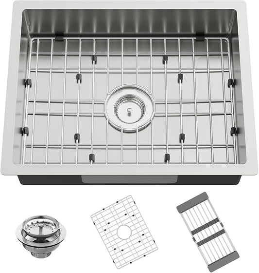 Stainless Steel Kitchen Sink, 23x18x5.5 Inch Low Height Design Single Bowl Undermount Kitchen Sink Come With Accessories Ensure Individuals With Limited Mobility Easily Accessing And Using