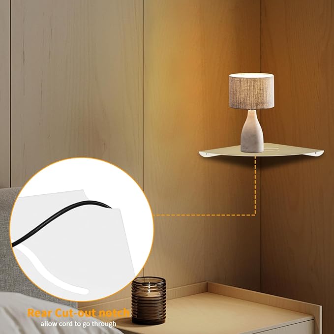 Corner Shelf Wall Mount, Floating Corner Shelves,Corner withs Wire Hole for TV, Cable Box,Corner Wall Shelf for Bathroom, Bedroom, Kitchen, Livings Room, Study Room (White, 1Pack 6 in)