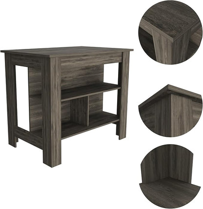 Kitchen Island Kitchen Table 35" H Four Legs with 3 Open Storage Shelves Wide Top for Meal Prep Spacious Leg Room Practical(Gray)