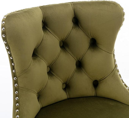 Swivel Velvet Bar stools Adjusatble Seat Height from 25 33 Inch, Upholstered Chrome Base Bar Stools with Backs Comfortable Tufted for Home Pub and Kitchen Island, Olive Green,Set of 2,1712OL