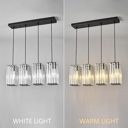 Modern Pendant Light Black Rectangle Pendant Lighting Mini Crystal Chandeliers Adjustable Pendant Light Fixture for Kitchen Island Dinning Room Living Room Corridor Bedroom(Black 4-Light)