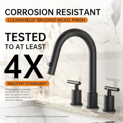 Ryuwanku Matte Black Pull Down Bathroom Faucet with Pop-up Drain, 8 inch Widespread Bathroom Faucet 3 Hole with Pull Down Sprayer 2 Modes. 8'' Matte Black Bathroom Faucet with Supply Lines