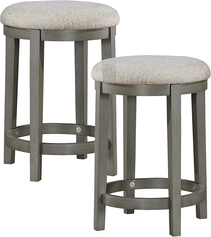 Lexicon Counter Height Stools Set of 2 - Counter Height Stools for Kitchen Table, Padded Cushion, Light Grey Wood Finish and Grey Fabric Cushion Seat