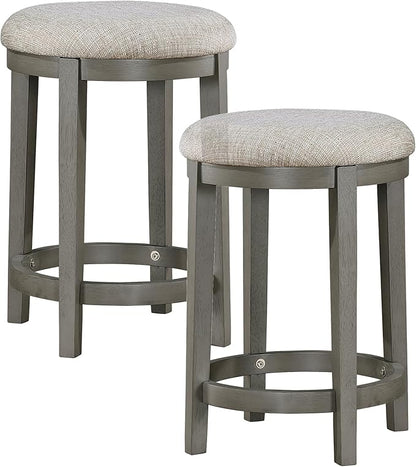 Lexicon Counter Height Stools Set of 2 - Counter Height Stools for Kitchen Table, Padded Cushion, Light Grey Wood Finish and Grey Fabric Cushion Seat