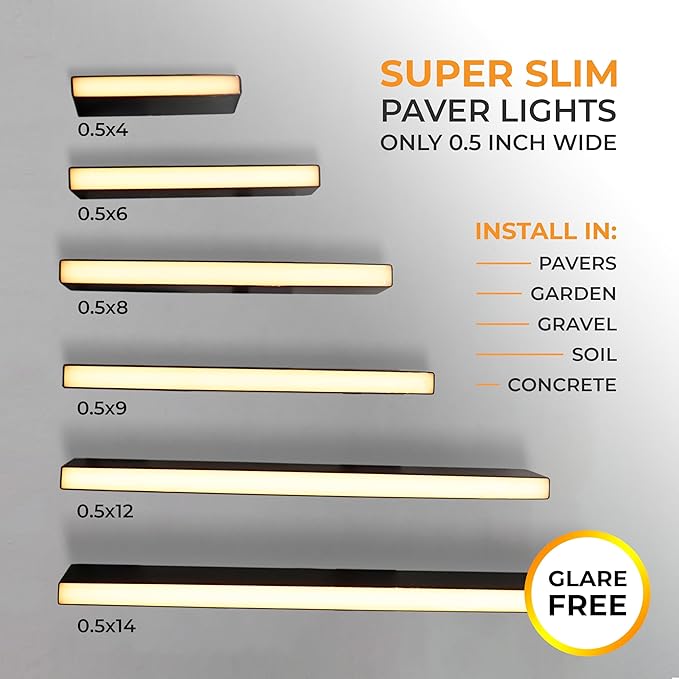 LUMENGY Paver Light Slim 0.5x16 Inch (0.55x15.75), 2700K Warm White, Glare-Free Linear Lighting for Driveways, Walkways and Paver Borders, 12V Hardwired, IP67 Waterproof, Drive-Over Rated