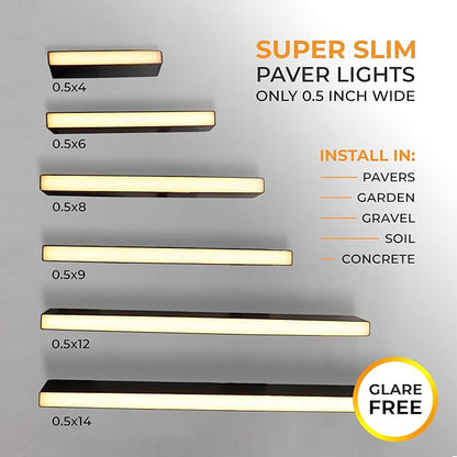 LUMENGY Paver Light Slim 0.5x14 Inch(0.55x13.77) 2700K Warm White, Glare-Free Linear Lighting for Driveways, Walkways and Paver Borders, 12V Hardwired, IP67 Waterproof, Drive-Over Rated