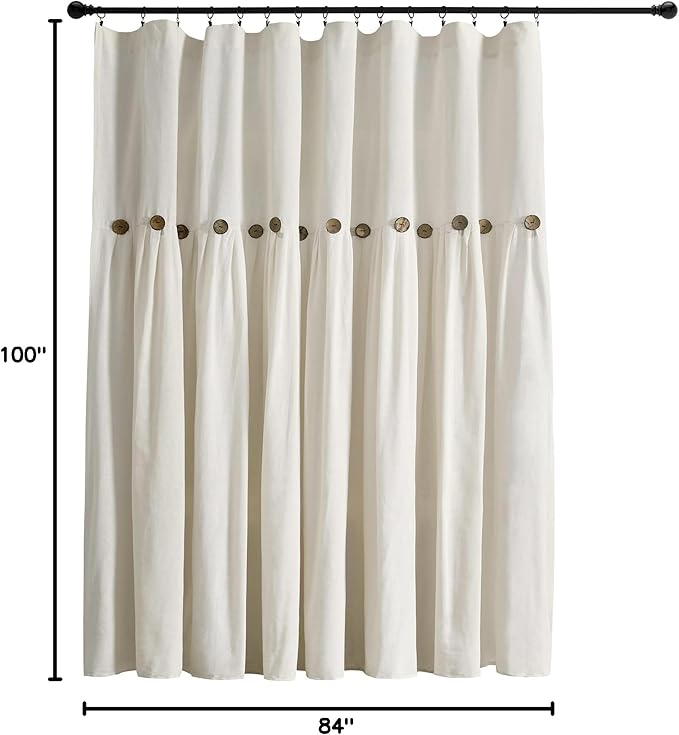 Lush Decor Linen Button Window Curtain Panel, Single, 100" W x 84" L, Off-white - Country Curtains - Rustic Decor - Color Block Modern Farmhouse Curtains For Living Room, Bedroom & Dining Room
