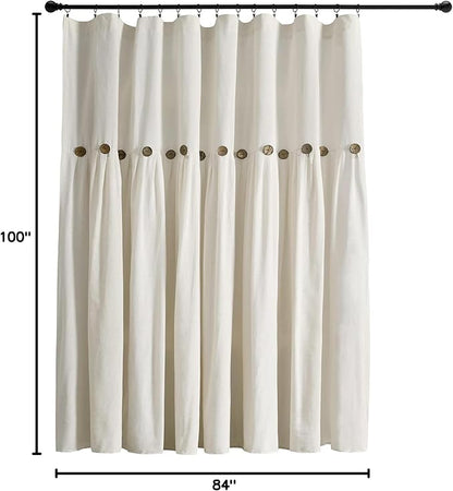 Lush Decor Linen Button Window Curtain Panel, Single, 100" W x 84" L, Off-white - Country Curtains - Rustic Decor - Color Block Modern Farmhouse Curtains For Living Room, Bedroom & Dining Room