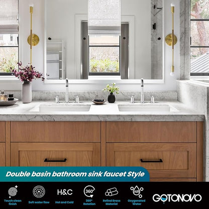 gotonovo 3 Hole 2 Handles Lavatory Basin Bathroom Sink Faucet with Pop Up Drain with Hot and Cold Mixer Valves 8 Inch Widespread Bathroom Faucet Polish Chrome