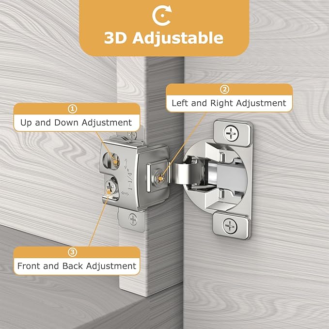 Furniware 20 Pieces 1-1/4 in Overlay Soft Close Concealed Hinge for Face Frame Door, 105° Open Angle Concealed Stainless Steel Hinges for Face Frame Door, Soft Close Cabinet Hinge Satin Nickel
