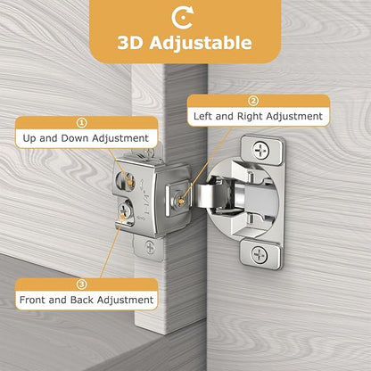Furniware 20 Pieces 1-1/4 in Overlay Soft Close Concealed Hinge for Face Frame Door, 105° Open Angle Concealed Stainless Steel Hinges for Face Frame Door, Soft Close Cabinet Hinge Satin Nickel
