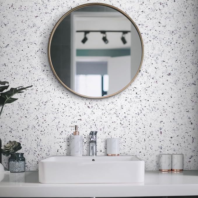 Decoroom Granite Contact Paper for Countertops, 17.7" x 118", Thickened Glossy Waterproof Peel and Stick, Self-Adhesive Marble Wallpaper for Kitchen, Bathroom, Cabinets, and Countertop Refinishing