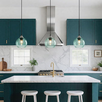 Light Green Glass Pendant Lights Kitchen Island Globe Pendant Light Fixtures Modern Pendant Lighting for Bedroom Living Dining Room Light Fixture (5.9 in, 2 Pack)