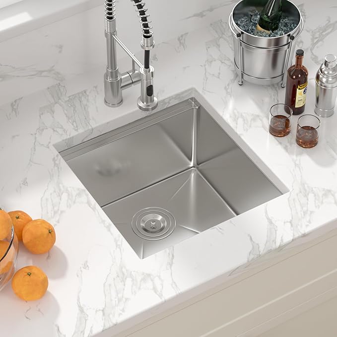 Sarlai 18 Bar Sink Undermount - 18x19 Inch Undermount Workstation Kitchen Sink Bar Prep Single Bowl Kitchen 16 Gauge Stainless Steel Rv Outdoor Sinks