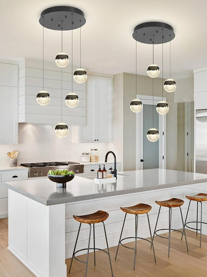 6-Lights Globe Pendant Light Modern Crystal Pendant Chandelier Black Globe Chandeliers for Kitchen Island, Hanging Light Fixture for Dinning Room Bedroom