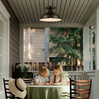 LOEHINLE 2PCS Semi Flush Mount Ceiling Light, Industrial Close to Ceiling Lighting Fixtures, Rustic Vintage Metal Black Ceiling Lamp for Kitchen Island Bedroom Hallway Farmhouse, 13in