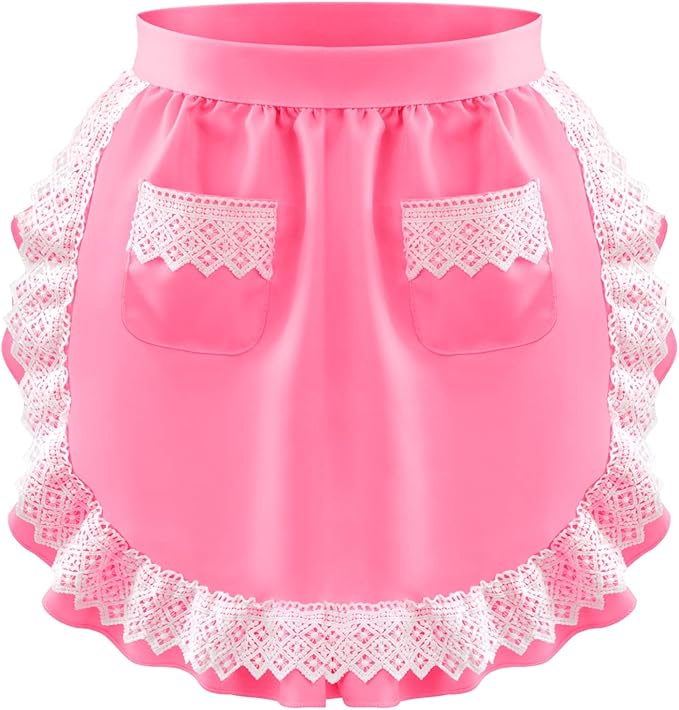 Geyoga valentine Waist Aprons for Women with Pockets Pink Kitchen Cooking Maid Apron Vintage Skirt Cute Ruffle Dress Costume