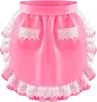 Geyoga valentine Waist Aprons for Women with Pockets Pink Kitchen Cooking Maid Apron Vintage Skirt Cute Ruffle Dress Costume