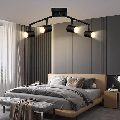 BoostArea 4-Light Track Lighting Kit, Modern Track Lighting Fixtures Ceiling, Rotatable Light Heads, Flush Mount Ceiling Spotlight, Black Track Lighting for Living Room/Bedroom, GU10 Bulb Not Included