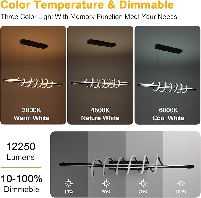 Black Modern Chandelier,Dimmable Black Led Chandelier for Dining Room Light Fixture Over Table Modern with Remote,Height Adjustable Dining Room Chandelier Ceiling Hanging Led Modern Ceiling Lamps
