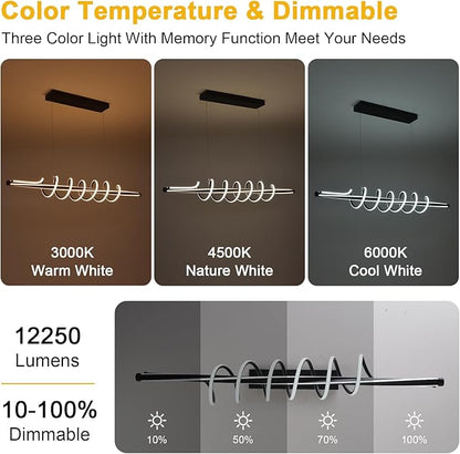 Black Modern Chandelier,Dimmable Black Led Chandelier for Dining Room Light Fixture Over Table Modern with Remote,Height Adjustable Dining Room Chandelier Ceiling Hanging Led Modern Ceiling Lamps